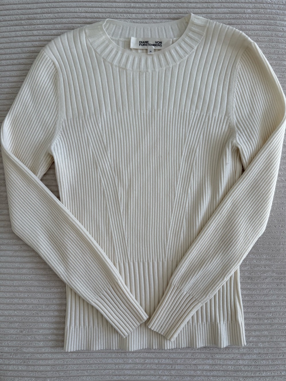 Diane Von Furstenberg Ivory Ribbed Crewneck Sweater